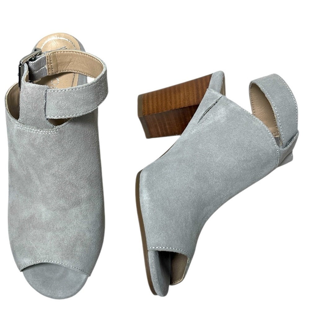 Vionic Suede Perk Kaia Heel - Ladies Peep Bootie Stacked Heels Sz 7